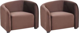 Beliani Conjunto De 2 Sillones Elegantes Modernos Con Respaldo Curvado Reposabrazos Tapizado En Terciopelo Marr&oacute;n Veltada