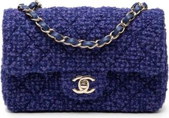 Chanel Pre-owned Vintage Tweed Crossbody Bag - Dames - Vintage Schoudertas - Blauw - ONE Size - Tweed - Vintage