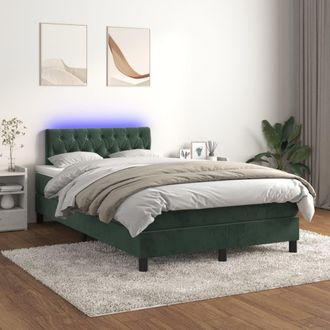 vidaXL Vidaxl - Cama Box Spring Colch&oacute;n Y Led Terciopelo Verde Oscuro 120x200cm