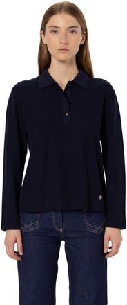 Gerard Darel Hilary Long Sleeve Polo Shirt in Navy Blue at Nordstrom, Size X-Large