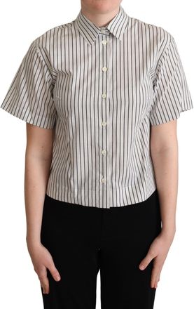 Dolce & Gabbana White Black Striped Collared Womens Shirt