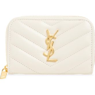 Saint Laurent Cassandre Matelass&eacute; Leather Zip Wallet in Blanc Vintage at Nordstrom