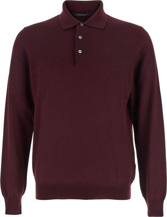 Tagliatore Bordeaux Polo Shirt With Classic Collar And Ribbed Trims In Wool Man