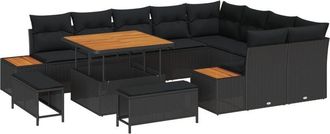 vidaXL Garden Sofa Set with Cushion 12 pcs Black Poly rattan Vidaxl