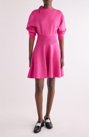 Givenchy Long Sleeve Bow Wool & Cotton Blend Sweater Dress in Fuchsia at Nordstrom, Size X-Large