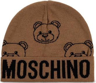 Moschino teddy-print logo beanie - unisex - Wool/Acrylic - One Size - Brown