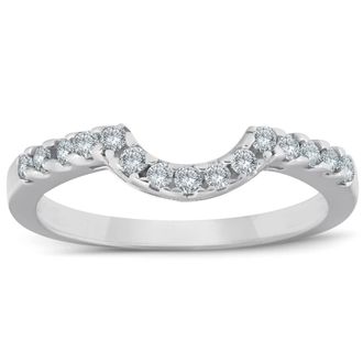 Pompeii3 1/4ct Curved Diamond Notched Wedding Ring Enhancer 14K White Gold Size Selectable