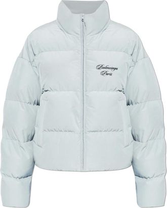 Balenciaga Jassen, Dames, Grijs, L, Katoen, Down Jacket With Logo