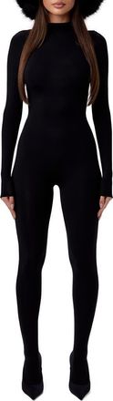 Naked Wardrobe Long Sleeve Closed Toe Jumpsuit in Black at Nordstrom, Size X-Small