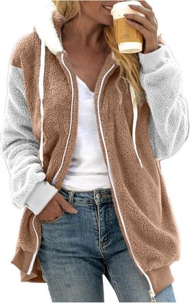 Generic Winter Coats for Women,Full Zipper Drawstring Overcoat with Pocket Warm Soft Teddy Hooded Fluffy Jackets Ladies Fleece Hooded Jackets Plus Size Wool C