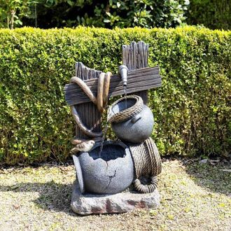 PRIMROSE Constancia Cascading Bowls & Hose Water Feature With Lights 65cm in Brown