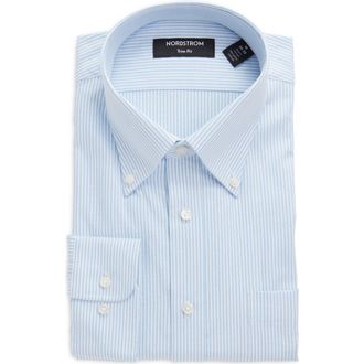 Nordstrom Trim Fit Royal Oxford Stripe Dress Shirt in White- Blue Royal Oxford Stp at Nordstrom Rack, Size 16 - 34/35