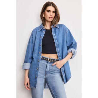 Good American Womens OverSized Denim Shirt | Indigo, 4 Size Medium | Good American by Khlo&Egrave; Kardashian