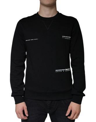Dolce & Gabbana Mens Black Logo Print Crewneck Sweatshirt Sweater Cotton Polyester Clothing