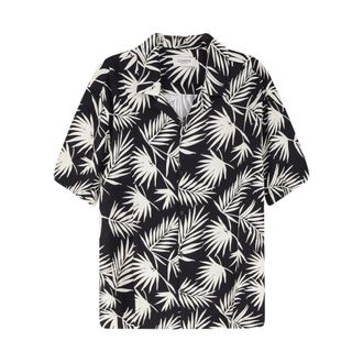 Laneus Bowlingkraag Shirt met Print - Heren - Korte mouwen Overhemden - Zwart - 2XL - Overhemden