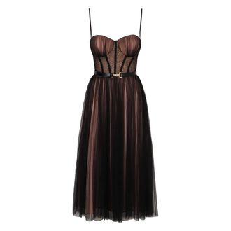 Elisabetta Franchi Kleedjes, Dames, Zwart, L, Tule, Bustierjurk van Tule met Riem