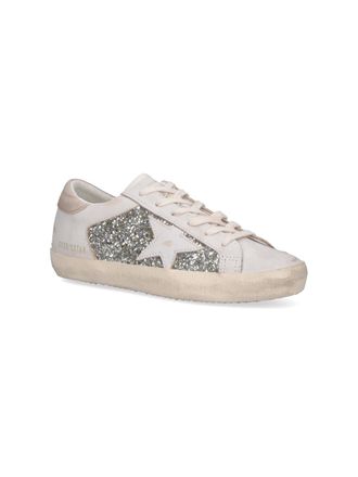 Golden Goose Glitter-Paneled Leather Sneaker - White