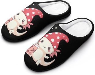 Generic Anime Axolotl Milk Tea Womens Slippers Warm House Slippers Indoor House Shoes with Anti-Skid Rubber Sole