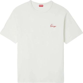 Kenzo Tops, Heren, Wit, L, Katoen, Archive Rose Outlined T-Shirt