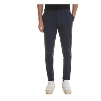 Berwich Broeken, Heren, Blauw, S, Retro Chino Broek met Elastische Taille