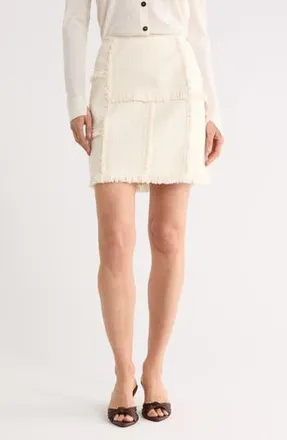 Lafayette 148 New York Hand Fringed Patchwork Boucl&eacute; Tweed Miniskirt in Cloud at Nordstrom Rack, Size 16 (Similar To 14W)