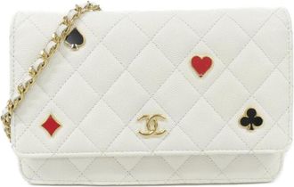 Chanel White Grained Calfskin Chain/Shoulder Wallet (Pre-Owned)