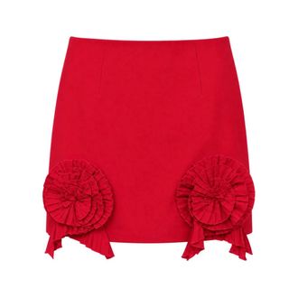 Blumarine Korte Taffeta Rok met 3D Rozen - Dames - Rokken - Rood - Maat: 2XS Taf