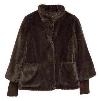 s.Oliver Nepbontjas met gebreide mouwen - Dames - Jassen - Bruin - 3XL - Nepbont - Jassen