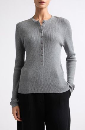 Lisa Yang Airi Cotton & Cashmere Ribbed Henley in Deep Cloud at Nordstrom, Size 1