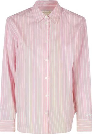 MC2 Saint Barth Vertical Striped Button-Up Shirt with Embroidered Detail