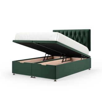 Bedmaster Plush Velvet Ottoman Divan Base & Button Headboard in Emerald | Size: Super King