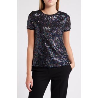 Anne Klein Iridescent Sequin Mesh Top in Iridescent Black Multi at Nordstrom, Size X-Large
