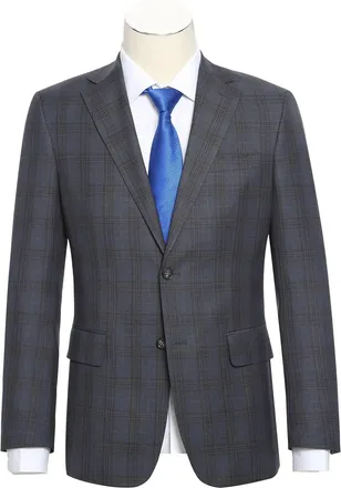 English Laundry Mens Stretch Performance Single Breasted Slim Fit Suit Set In Grey And Tan Plaid