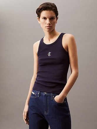Calvin Klein Camiseta de tirantes con logo de canalé de algodón