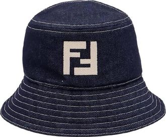 Fendi Embroidered Logo Denim Bucket Hat, Size Medium