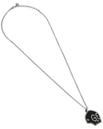 Gucci Silver Ghost Black Enamel Skull Necklace