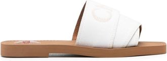 Chlo&eacute; Woody logo-embroidered slides - women - Rubber/Cotton/Calf Leather/Polyurethane - 37 - White