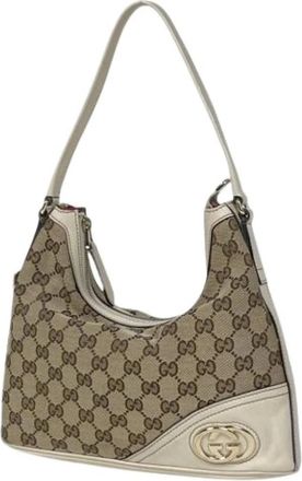 Gucci Pre-owned Shoulder Bags, female, Beige, Size: ONE SIZE Pre-owned Vintage GG Canvas Shoulder Bag