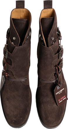 Dolce & Gabbana Mens Brown Suede Leather Buckle Ankle Boots Shoes