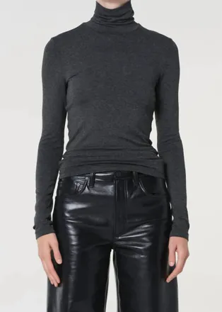 A Gold E Pascale Turtleneck Top In Charcoal Heather