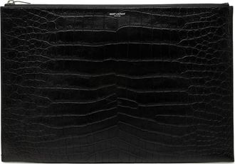 Saint Laurent Pre-owned Saint Laurent Croc Embossed Leather Document Holder Clutch Unisex PUPESC110ET9VIK2