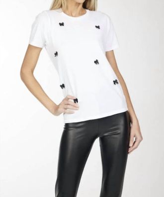 Michael Lauren Hall Short Sleeves Crew Neck Tee W/ Bow Trims In White