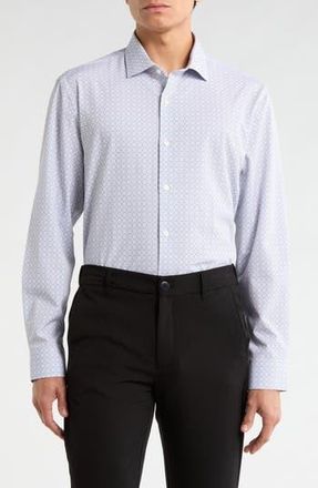 Perry Ellis Diamond Print Slim Fit Stretch Dress Shirt in Silver at Nordstrom Rack, Size 15 - 34/35