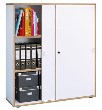 VCM Vcm - Armario De Oficina Con 3 Compartimentos Armario De Archivo Moderno Con Puertas Correderas Dimensiones Aprox. Al. 110 X An. 100 X P. 37 Cm- Bande