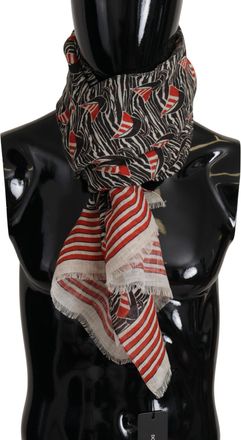 Dolce & Gabbana Black Red Linen Sailboat Stripe Print Shawl Mens Scarf - One Size