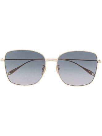 Gucci logo-pendant square-frame sunglasses - women - Metal/Acrylic - One Size - Gold