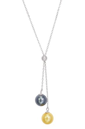 Savvy Cie Jewels RHODIUM PLATED FAUX PEARLS Y NECKLACE