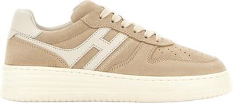 Hogan Beige Calfskin H630 Sneakers With Lace-Up Design