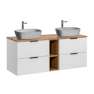 Petits Meubles Mueble lavabo efecto piedra 140 cm 2 nichos estratificado Blanco