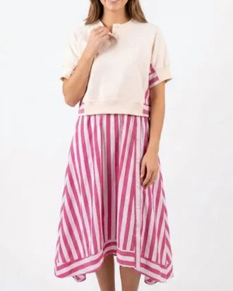 Merci Stripe Midi Dress In Red